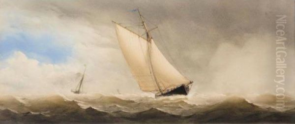 Ships In Rough Sea Oil Painting by Charles, Taylor Snr.