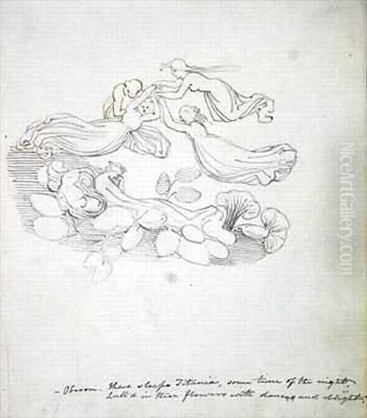 Oberon There sleeps Titania some time of the night Oil Painting by John Flaxman