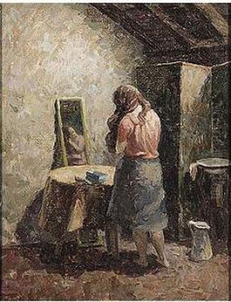 Girl Brushing Her Hair Oil Painting by Walter Taylor