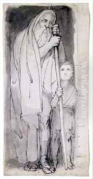 The Blind Tiresias and a Boy Oil Painting by John Flaxman