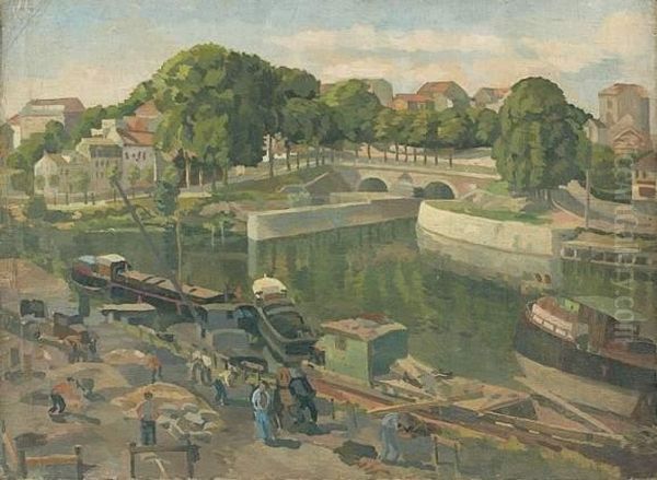 Peniches A Quai Oil Painting by Georges Tcherkessof