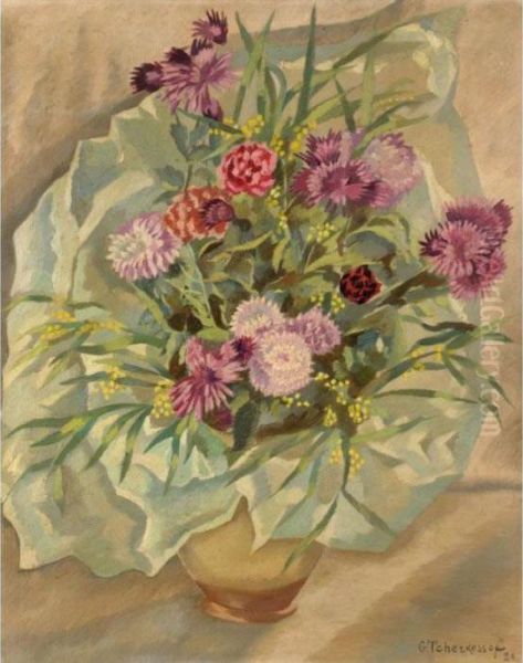 Vase Of Flowers Oil Painting by Georges Tcherkessof