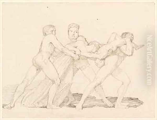 Three men attempting to tear a child from a woman Oil Painting by John Flaxman