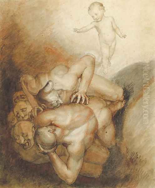 'Evil spirits cast out' An illustration to Emmanuel Swedenborg's Arcania Coelestia, no. 1272. Oil Painting by John Flaxman