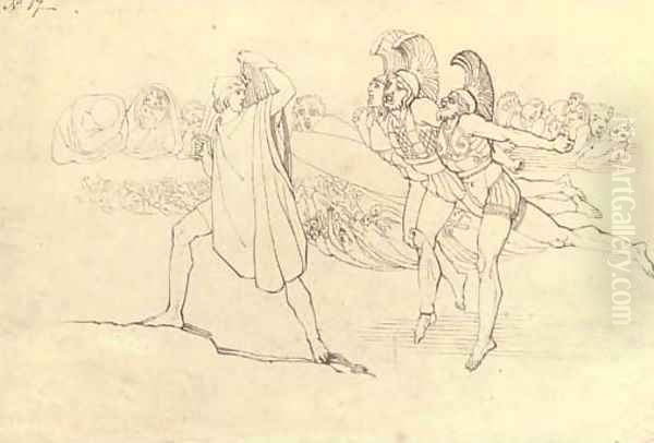 Illustration to Homer's Odyssey Odysseus terrified by the ghosts Oil Painting by John Flaxman