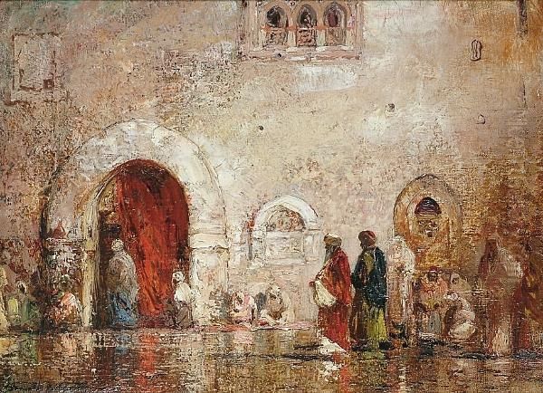 Figures By A Mosque Oil Painting by Douglas Arthur Teed