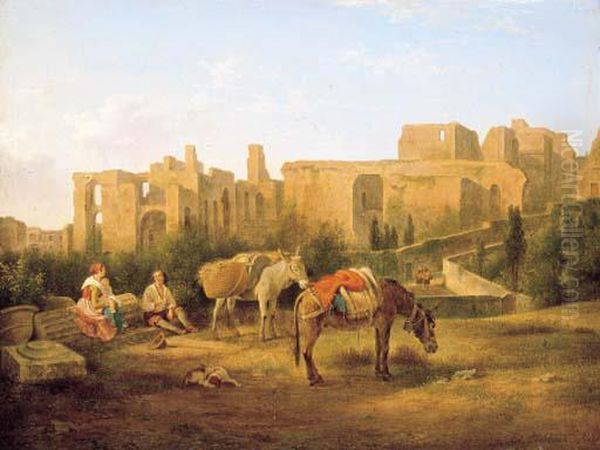 Figures Resting Before Ruins Oil Painting by Lievine Teerlink