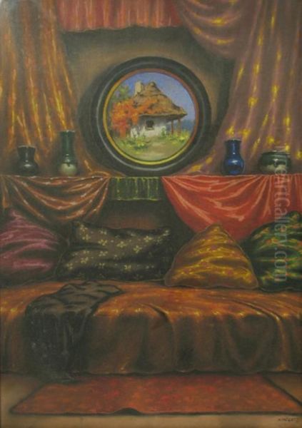 Interior Cu Tablou De M.teisanu Oil Painting by Misu Teisanu