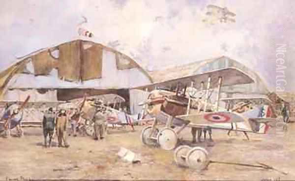 The Airfield Oil Painting by Francois Flameng