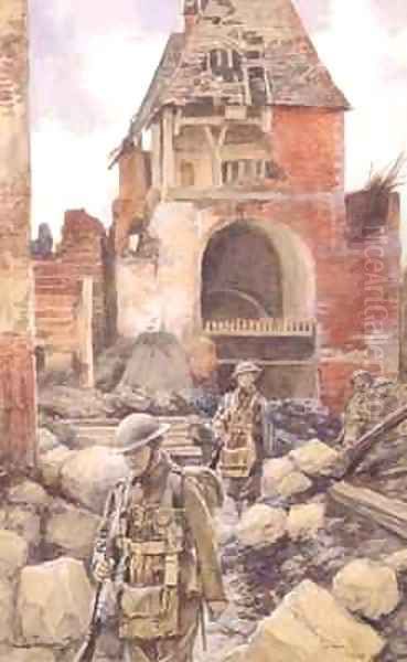 British Soldiers in the Ruins of Peronne Oil Painting by Francois Flameng