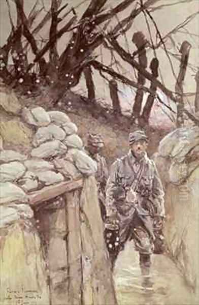 Infantrymen in a Trench Oil Painting by Francois Flameng