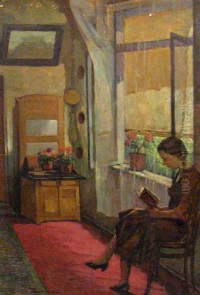 Reading Oil Painting by Nicolae Tempeanu