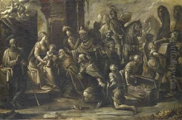 L'adoration Des Mages, Grisaille Oil Painting by Antonia Tempesta