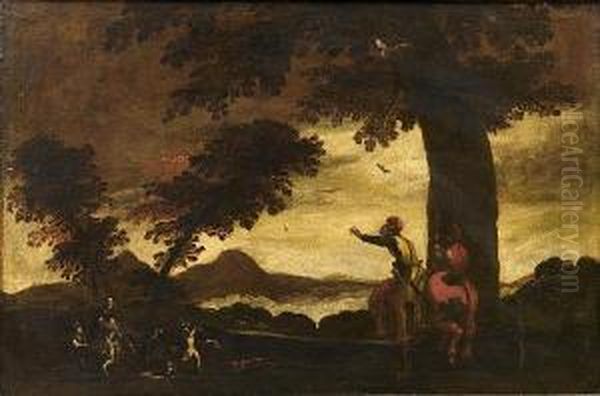 Men And Dogs Hunting A Boar Oil Painting by Antonia Tempesta