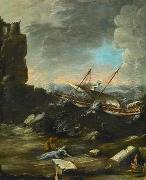 A Shipwreck On A Rocky Coast Oil Painting by Antonia Tempesta