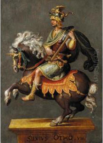 An Equestrian Portrait Of Emperor Salvius Otto (ad 32-69) On Horseback Oil Painting by Antonia Tempesta