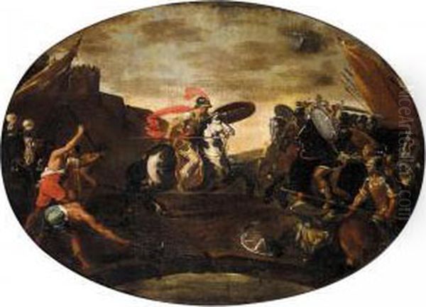 Horatius Cocles Defending The Bridge Over The Tiber Oil Painting by Antonia Tempesta