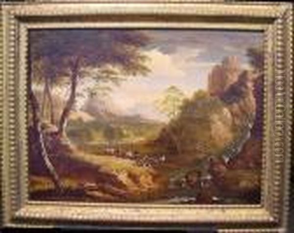 Landscape With Drovers And Livestock Oil Painting by Antonia Tempesta