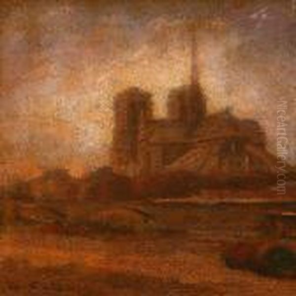 View Of The Notre Dame Cathedral In Paris Oil Painting by Siebe Johannes ten Cate