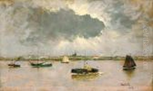 Bateaux Sur Le Fleuve Oil Painting by Siebe Johannes ten Cate