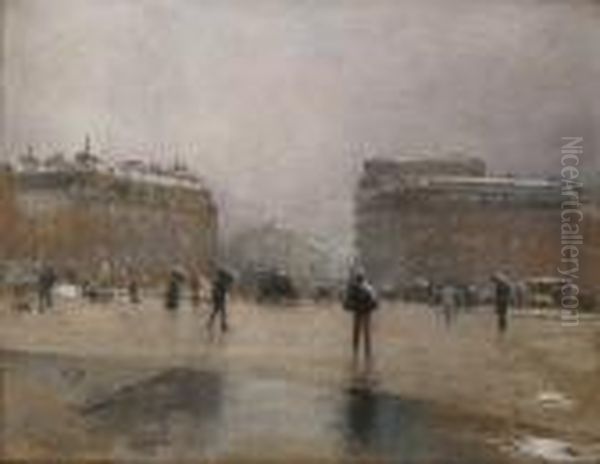 Place Animee A Paris Sous La Neige Oil Painting by Siebe Johannes ten Cate