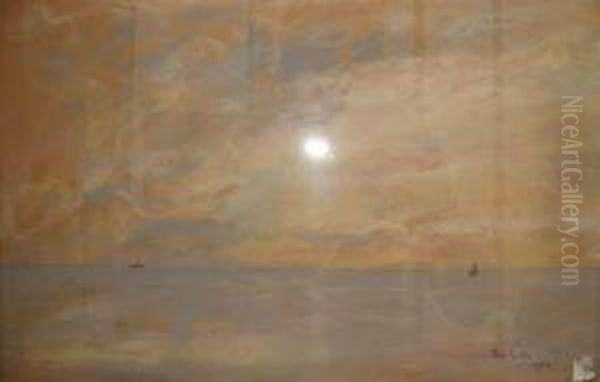 Vapeur Et Voilier A L'horizon Oil Painting by Siebe Johannes ten Cate