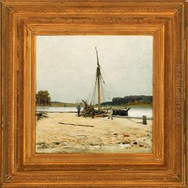 A Dutchcoastal Scene With Fishermen At Their Boats Oil Painting by Siebe Johannes ten Cate