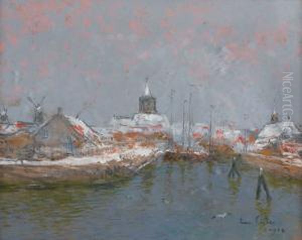 Port Hollandais Enneige Oil Painting by Siebe Johannes ten Cate