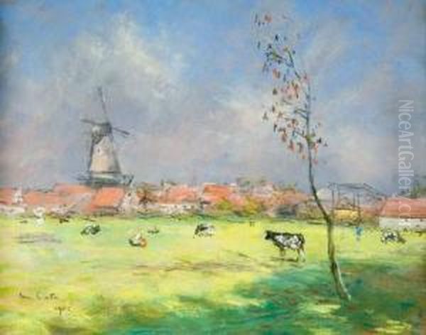 Overschies, Moulin En Hollande Oil Painting by Siebe Johannes ten Cate