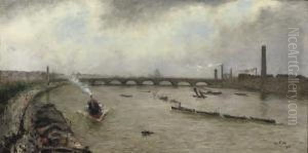 La Tamise A Londres: Shipping On The Thames Oil Painting by Siebe Johannes ten Cate