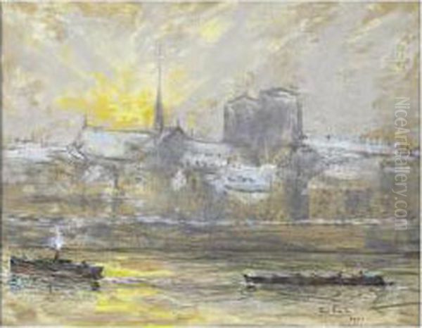 [siebe Johannes Ten Cate; Notre 
Dame De Paris In Winter; Pastel Signed And Dated 1901; Stamped With The 
Artist's Studio Stamp On The Reverse] Oil Painting by Siebe Johannes ten Cate