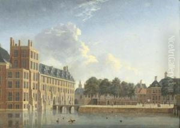 The Buitenhof, The Hague, Seen From The Lange Vijverberg Oil Painting by Jan ten Compe