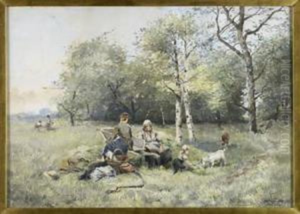 A Rest In The Fields Oil Painting by Johan Mari Ten Kate