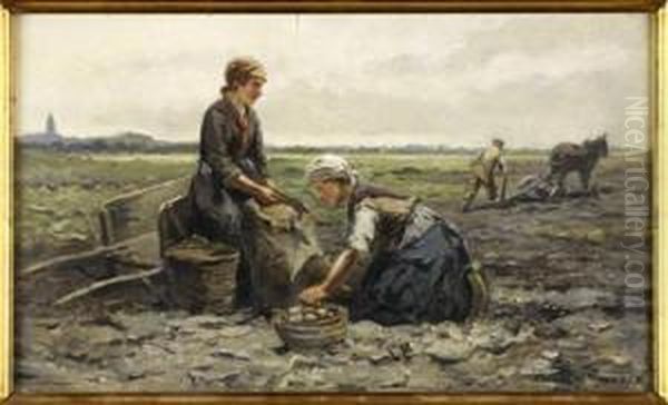 Gathering Potatoes Oil Painting by Johan Mari Ten Kate