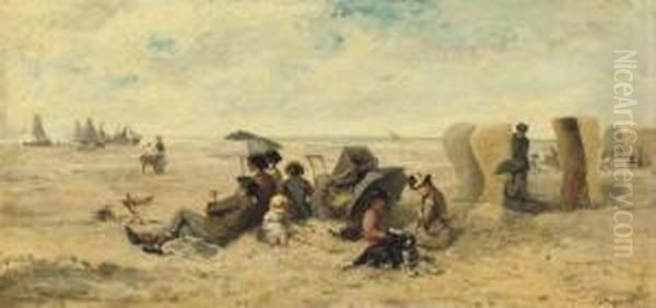 A Day On The Beach Oil Painting by Johan Mari Ten Kate