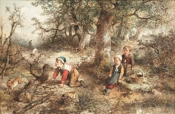 Children Playing In The Wood Oil Painting by Johan Mari Ten Kate