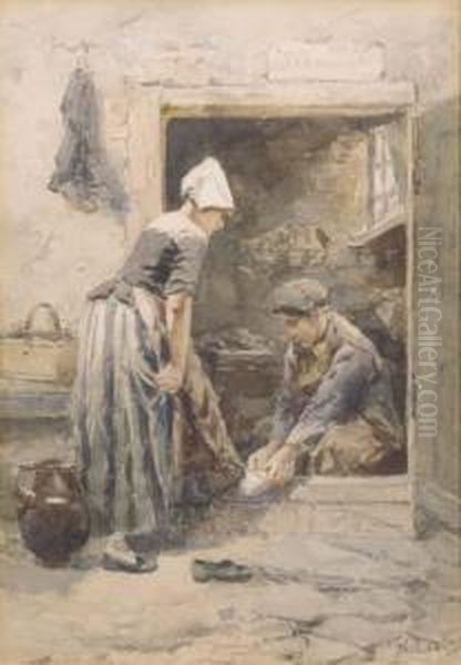 The Shoemaker Oil Painting by Johan Mari Ten Kate