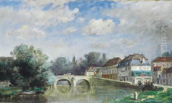 Le Pont Du Cabouillet, A L'isle Adam Oil Painting by Rene Tener