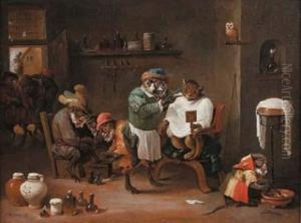 Le Singe Barbier Oil Painting by Abraham Teniers