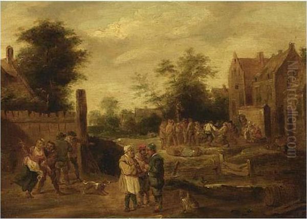 Figures Feasting In A Village Oil Painting by Abraham Teniers