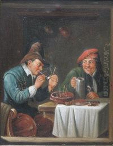 Topers In An Inn Interior Oil Painting by David The Younger Teniers