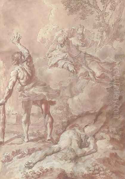 God confronting Cain after he slew Abel Oil Painting by Francesco Fontebasso