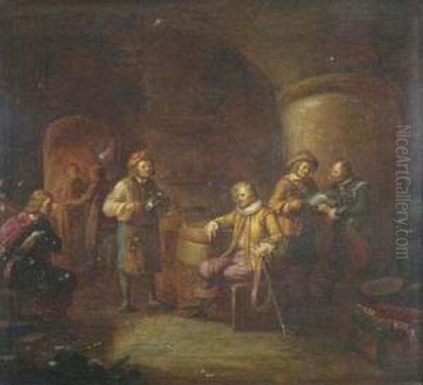 Tavern Interior Oil Painting by David The Younger Teniers