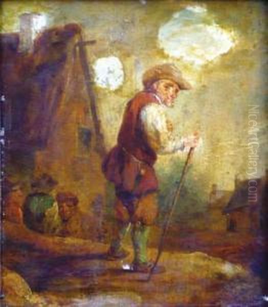 Scene De Village Avec Groupe De Paysans. Oil Painting by David The Younger Teniers