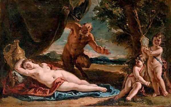 Jupiter gazing upon a sleeping Antiope, with attendant putti Oil Painting by Francesco Fontebasso