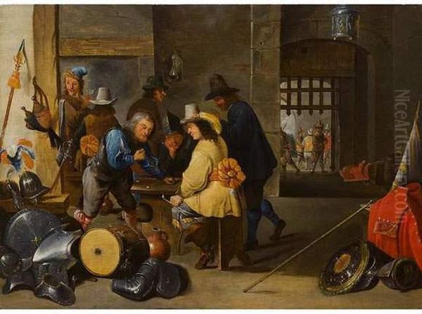 La Partie De Des. Oil Painting by David The Elder Teniers