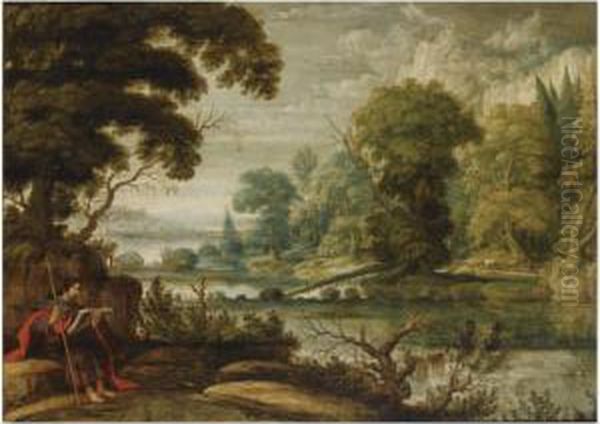 A Wooded River Landscape With Saint James The Greater Seated On Arock In The Foreground Oil Painting by David The Elder Teniers