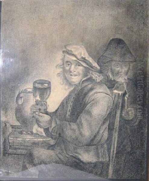 'figure Studies', Charcoal, 19cm X 24cm, Framed Oil Painting by David The Elder Teniers