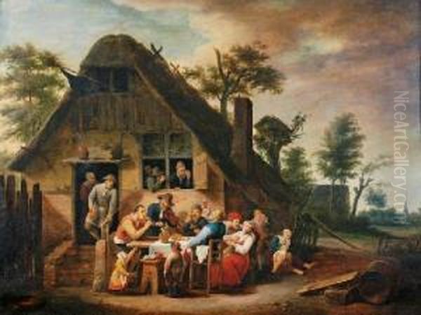 Chlopi Zabawiajacy Sie Przed Domem Oil Painting by David The Younger Teniers