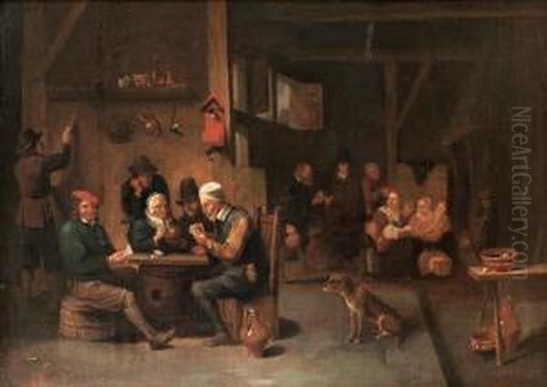 Vardshusinterior Med Kortspelande Bonder Oil Painting by David The Younger Teniers